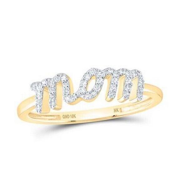 Round Diamond MOM Mother Band Ring 10k Yellow Gold - Picture 1 of 1